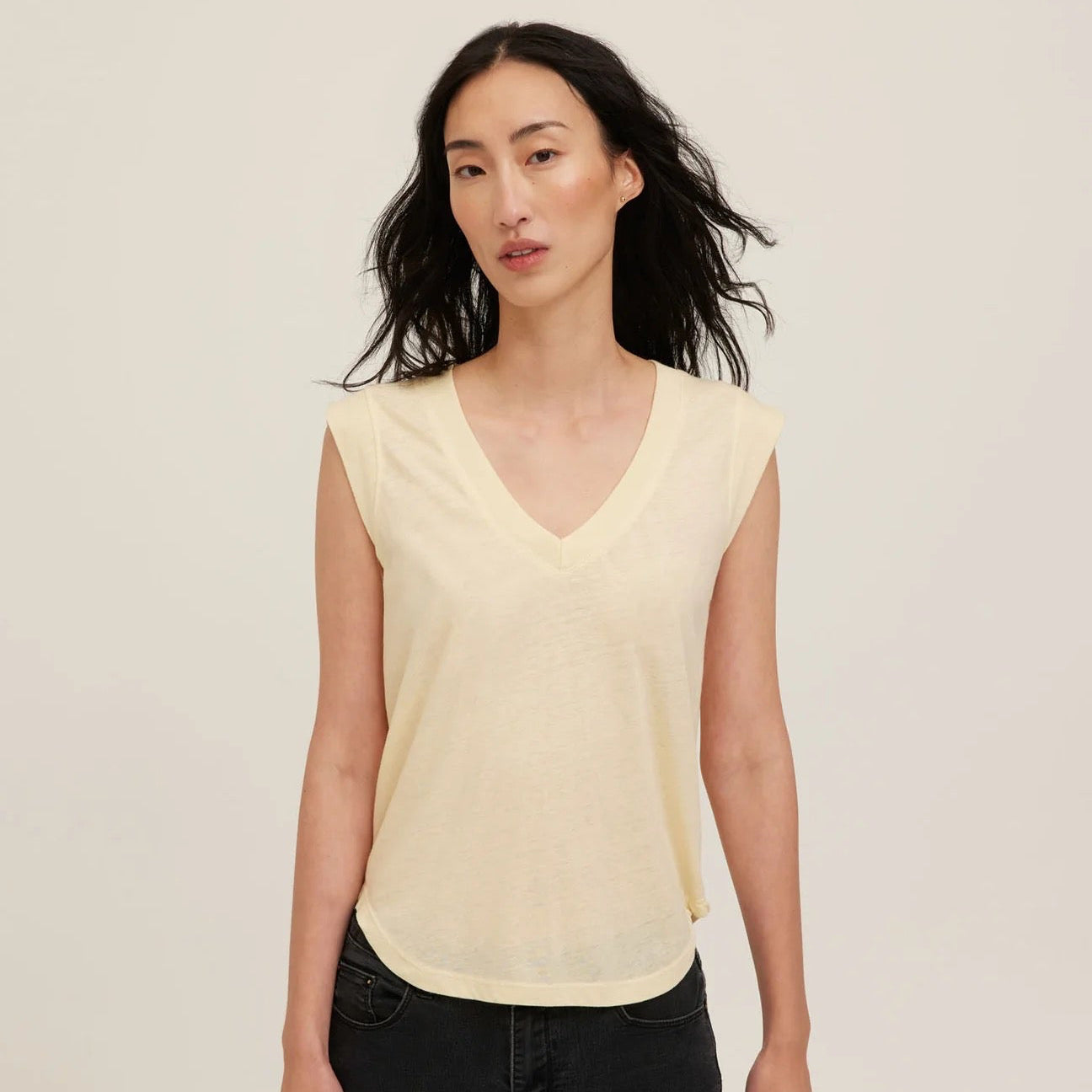 Rue V Neck Tank - Butter Yellow