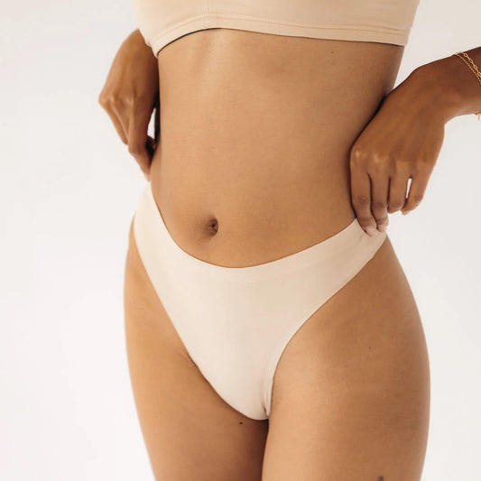 Seamless High Rise Thong - Beige