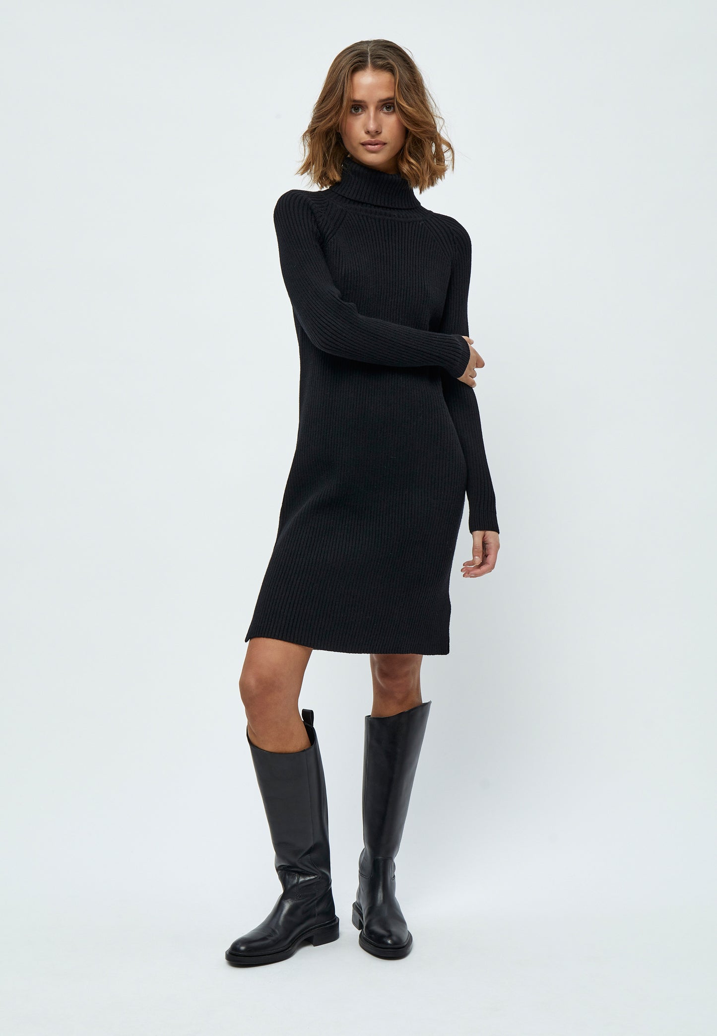 Ava Knit Turtleneck Dress - Black
