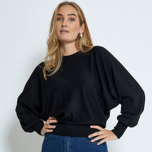 Dana Bat Sleeve Knit Pullover - Black