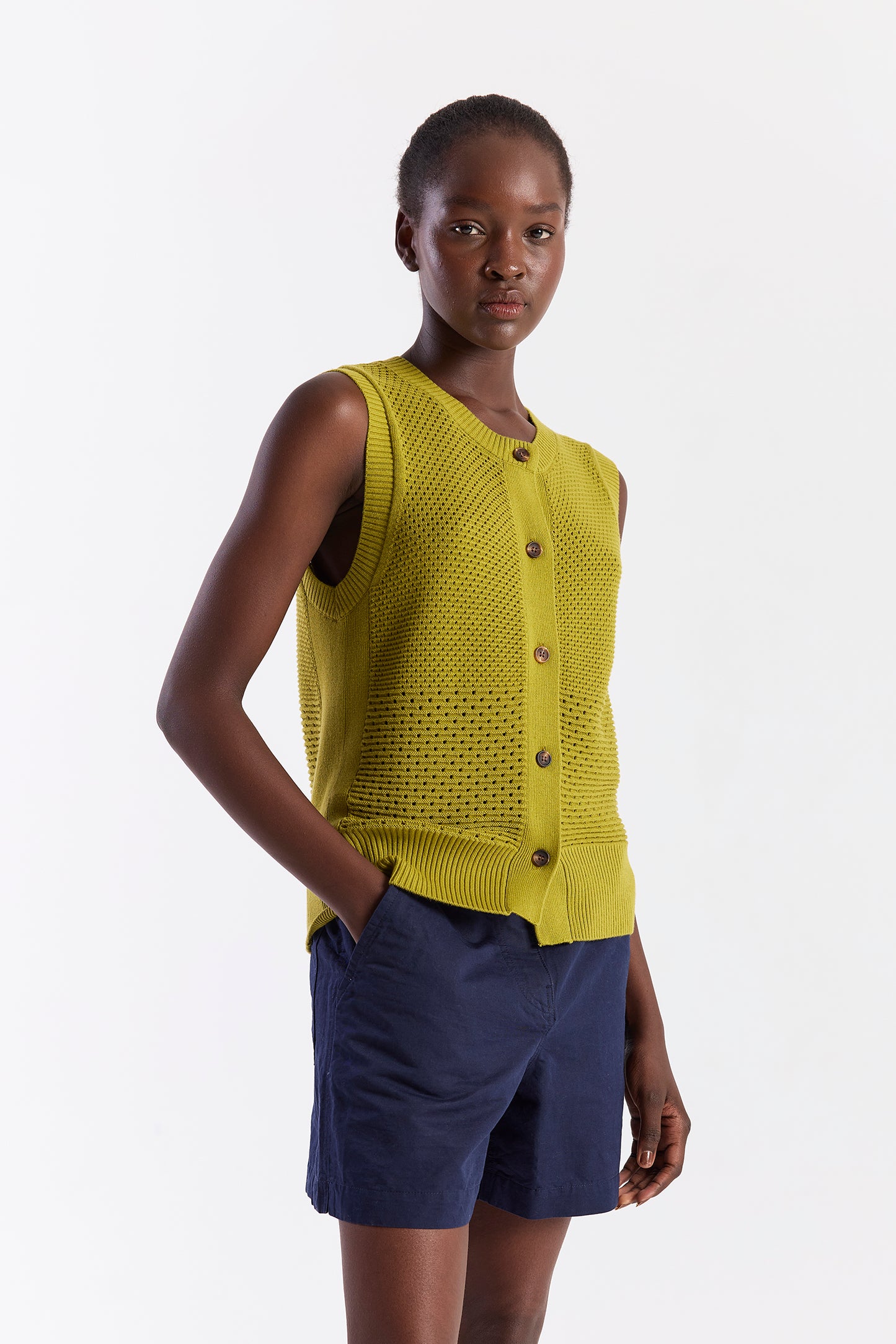 Mix Pointelle Tank Top - Olive Oil