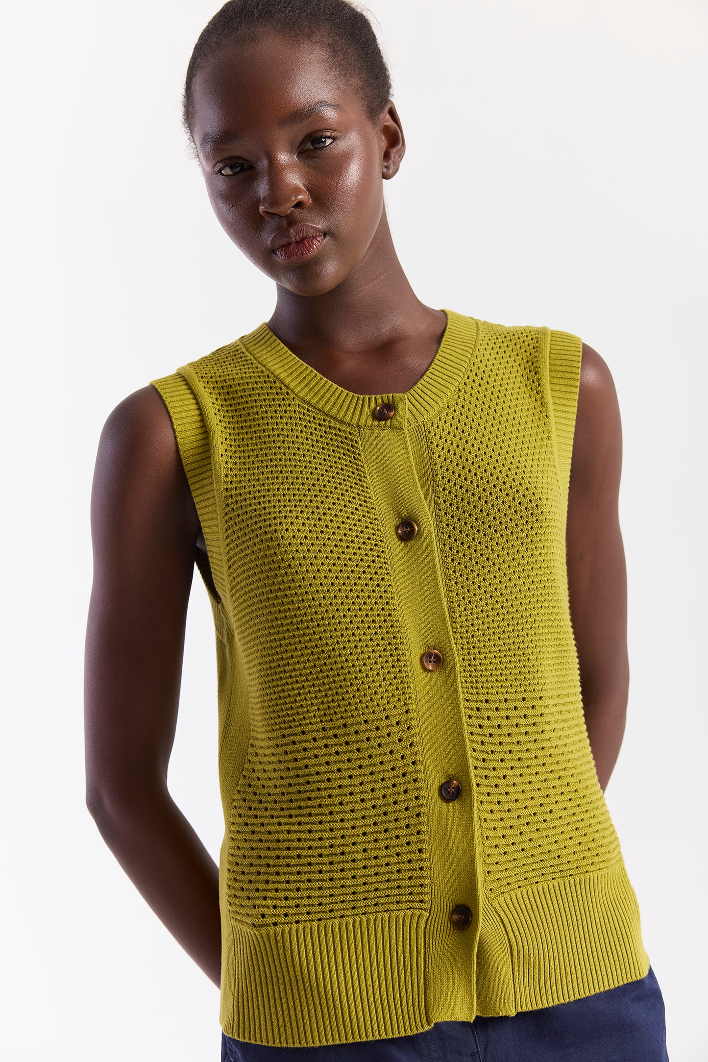 Mix Pointelle Tank Top - Olive Oil