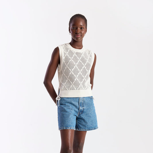 Tie Detail Diamond Vest - Ivory