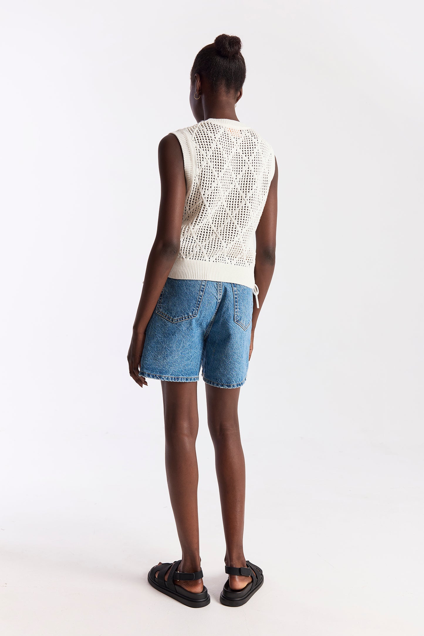 Tie Detail Diamond Vest - Ivory