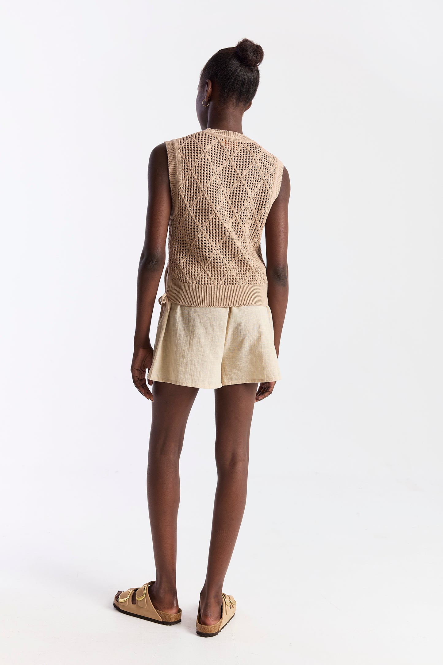 Tie Detail Diamond Vest - Light Brown