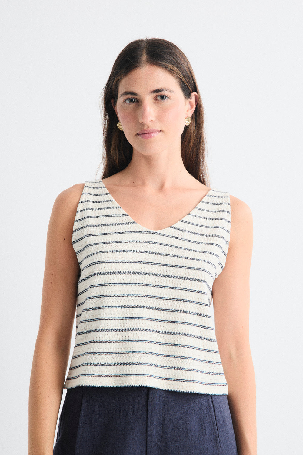 Elaine Stripe V-neck Sleeveless Top