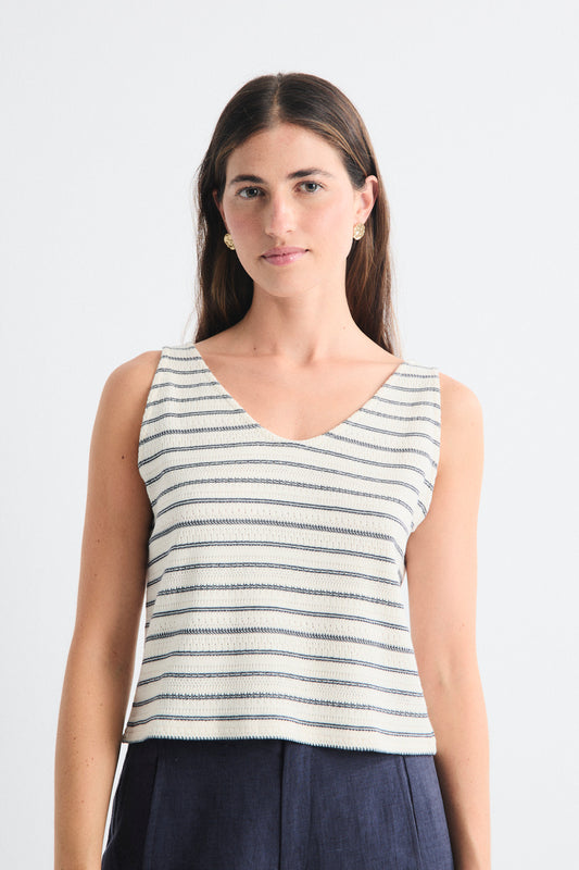 Elaine Stripe V-neck Sleeveless Top