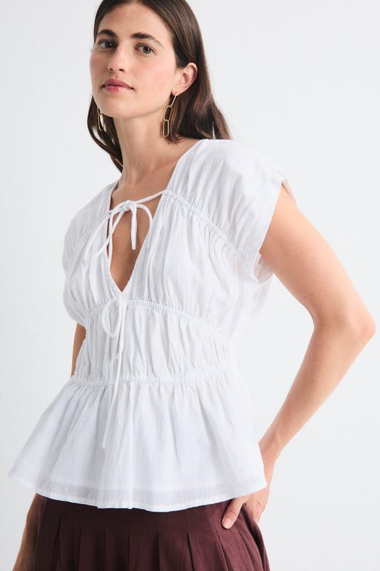 Greta Sleeveless Gathered Top - White