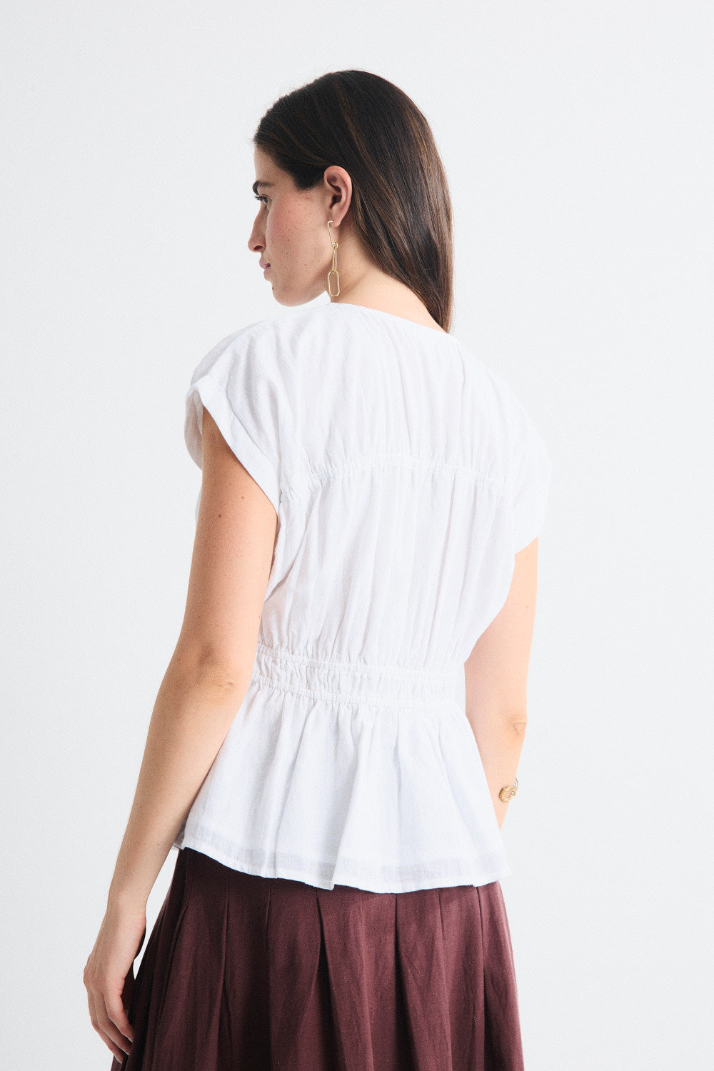 Greta Sleeveless Gathered Top - White