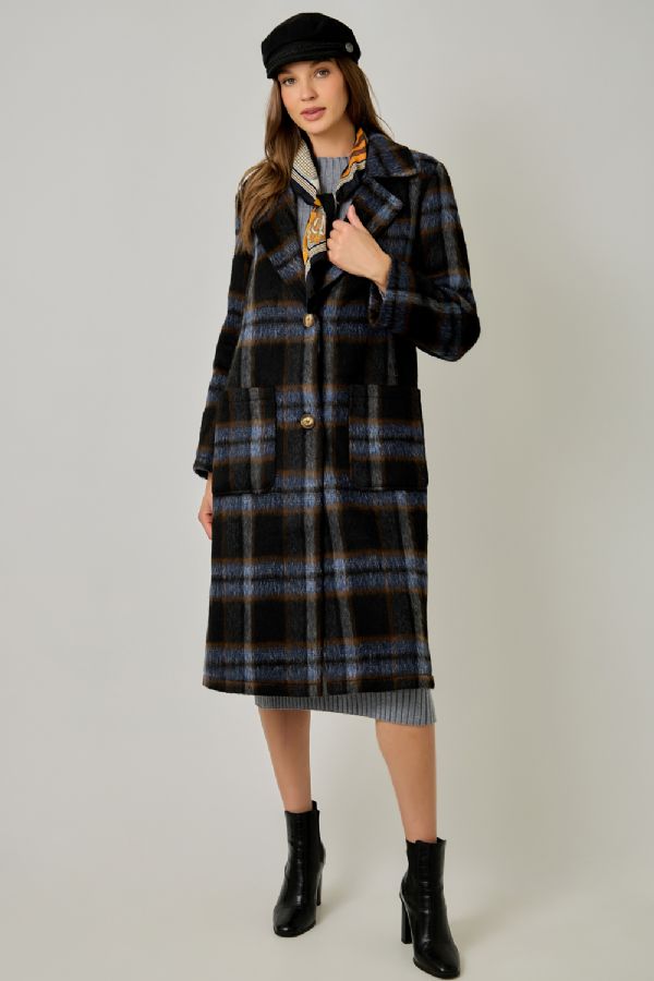 Plaid Coat - Midnight Blue