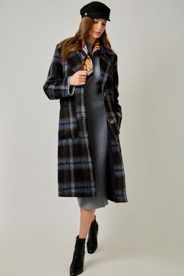 Plaid Coat - Midnight Blue