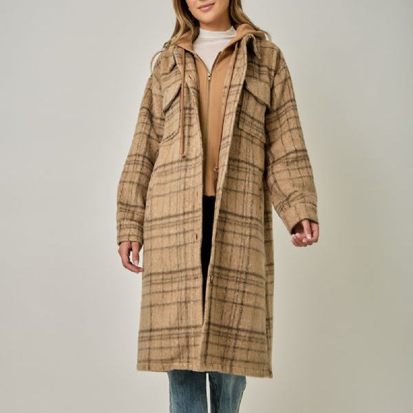 Twofer Plaid Jacket - Latte