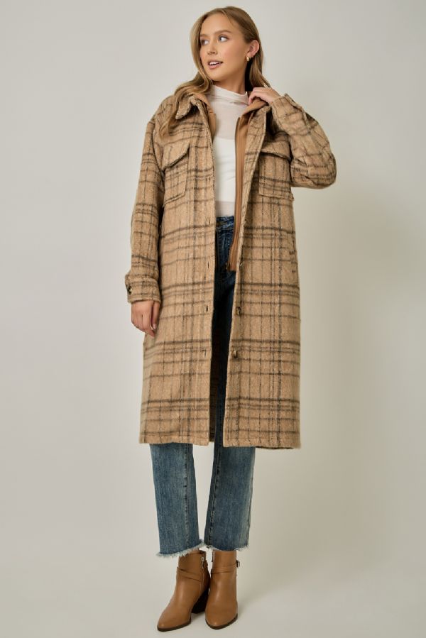 Twofer Plaid Jacket - Latte