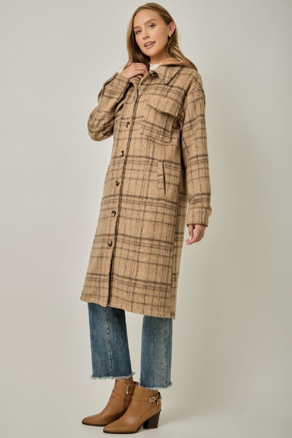 Twofer Plaid Jacket - Latte