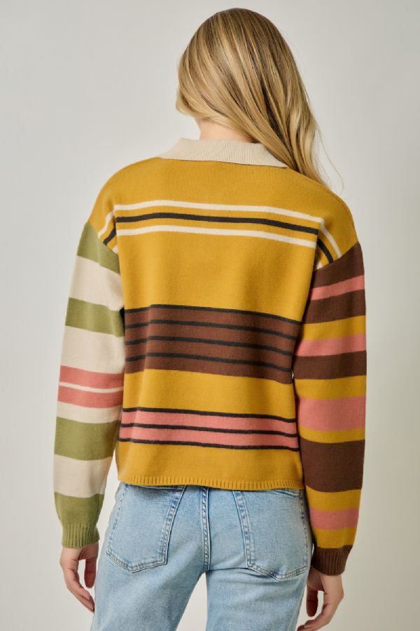 Stripe Knit Polo - Mustard