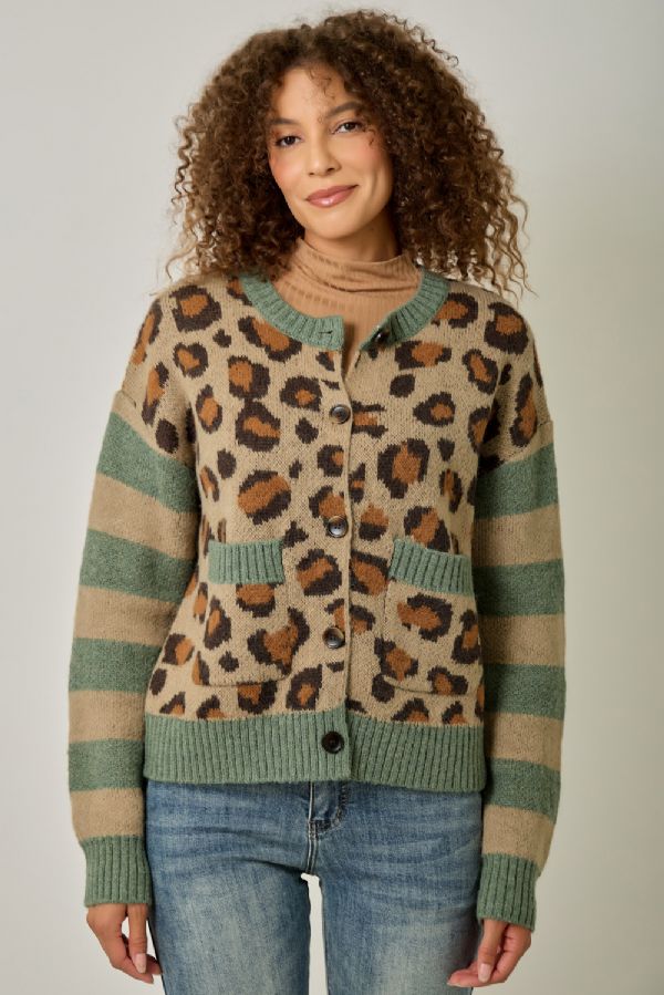 Leopard Cardigan - Teal Green