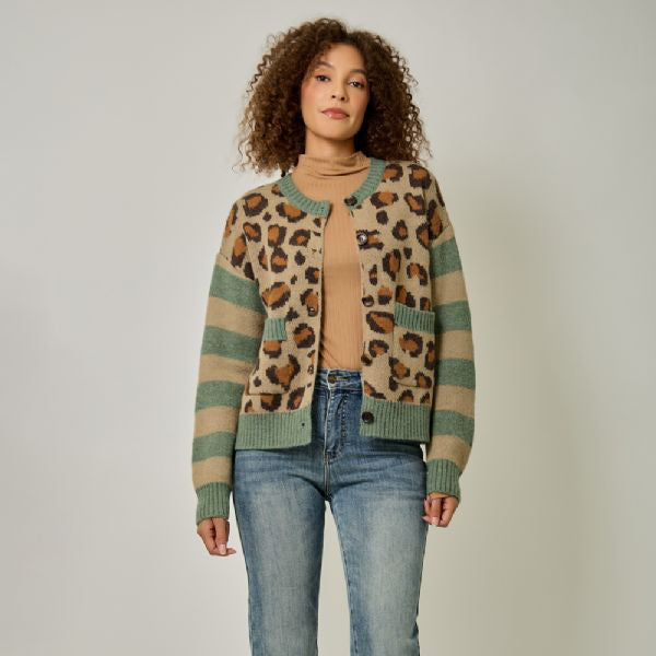 Leopard Cardigan - Teal Green