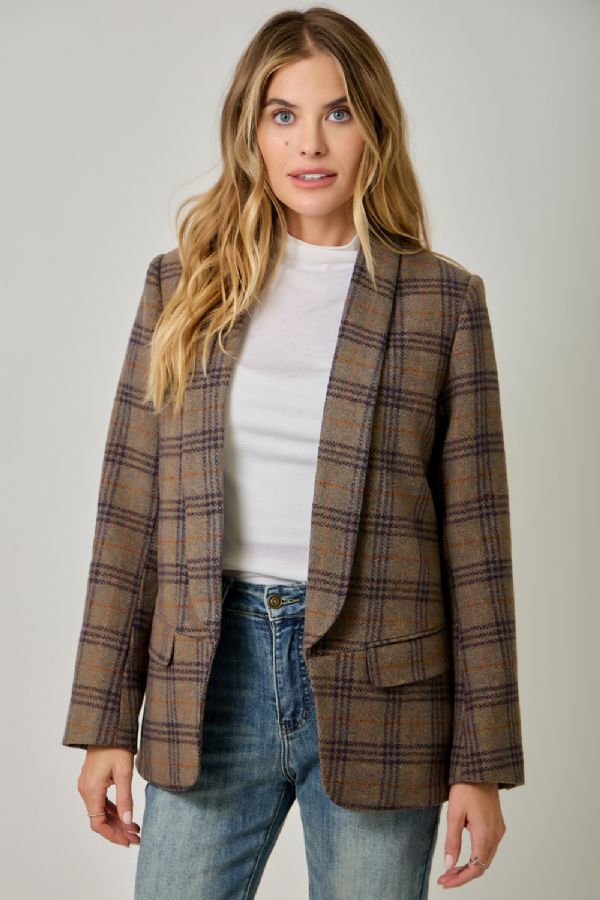 Checkered Blazer - Eggplant