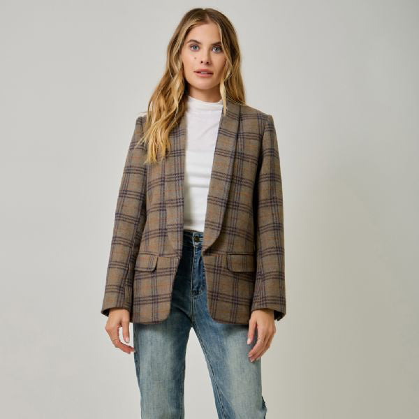 Checkered Blazer - Eggplant