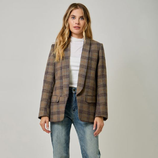 Checkered Blazer - Eggplant