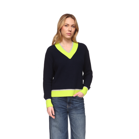 Chunky High V Sweater - Navy