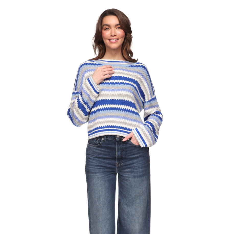 Zara Zig Zag Crew Sweater - Ultra Blue