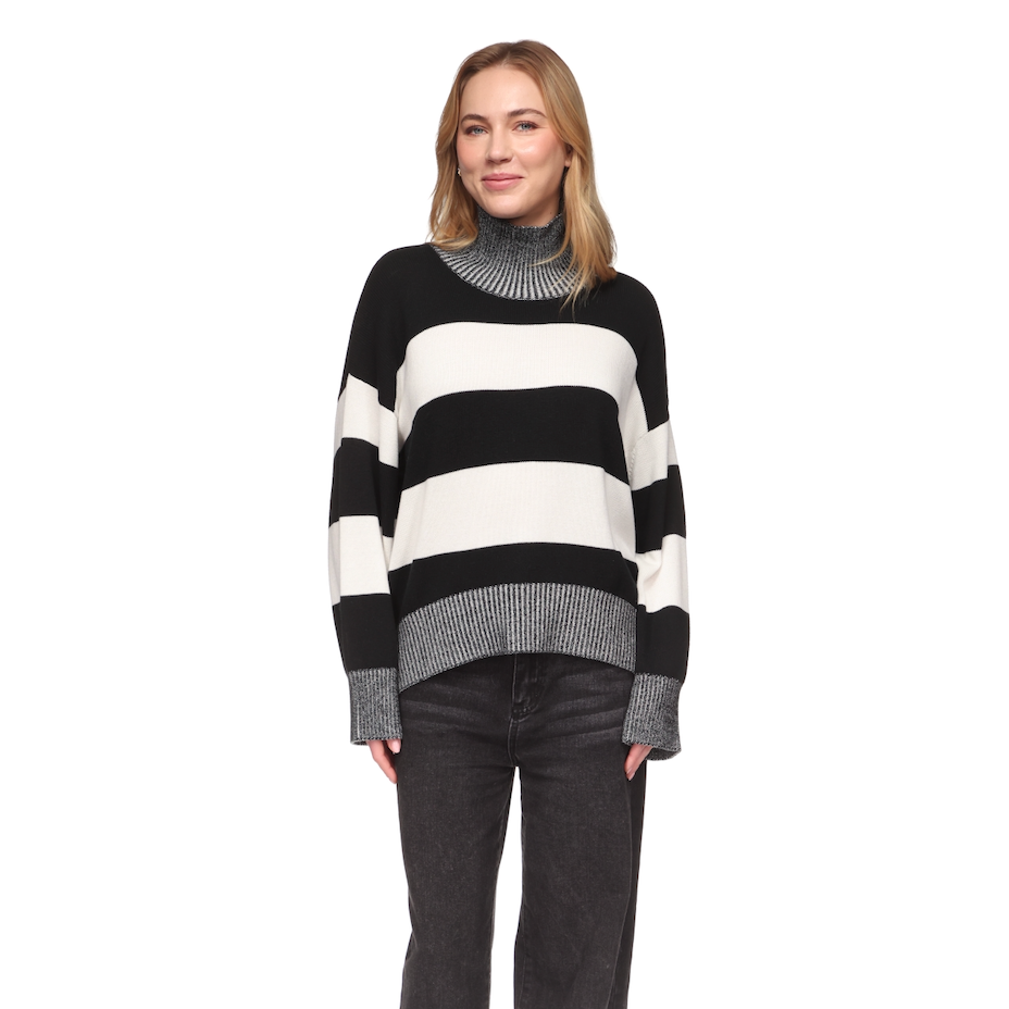 Betty Stripe Mockneck Sweater - Black