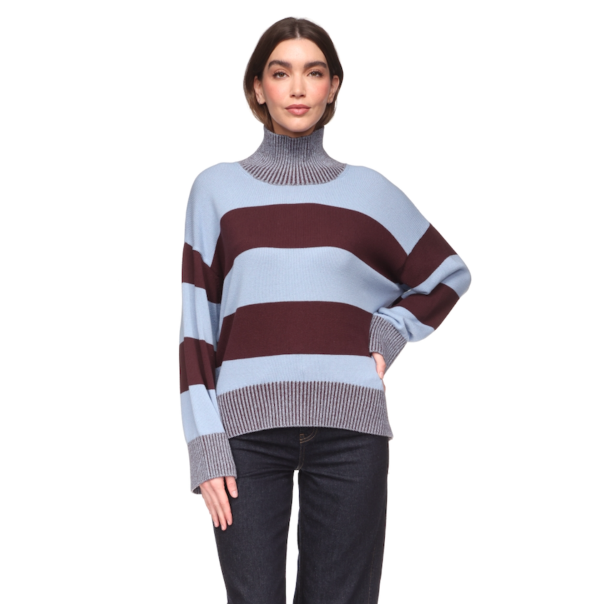 Betty Stripe Mockneck Sweater - Cocoa