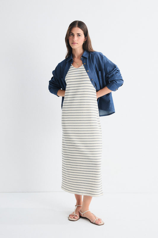 Elaine Long Stripe V-neck Dress
