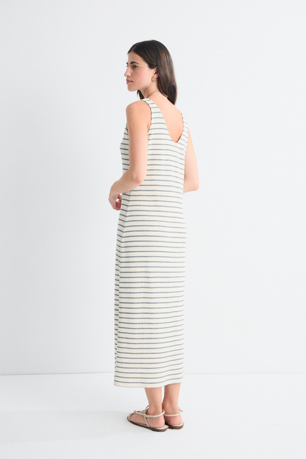 Elaine Long Stripe V-neck Dress