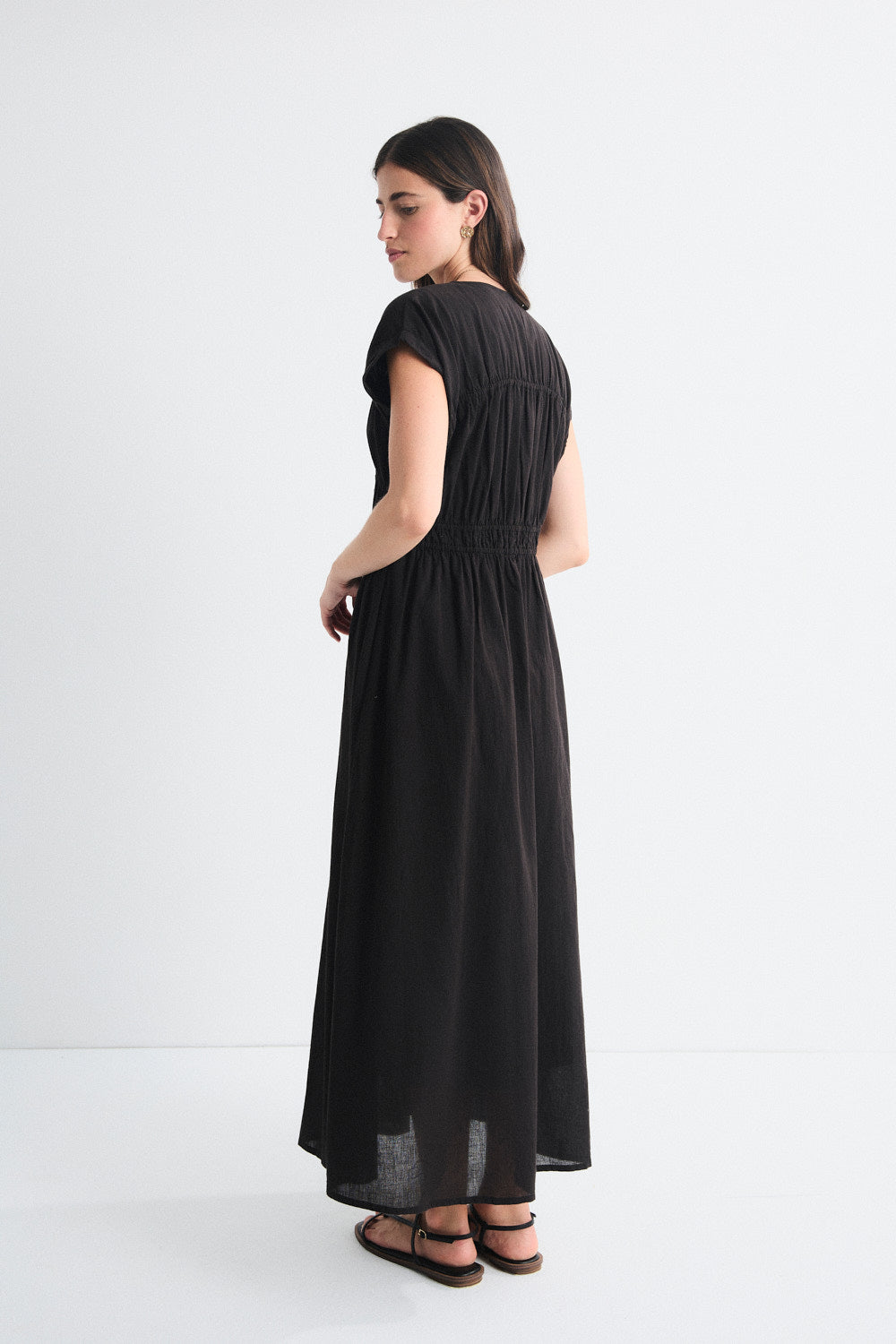 Greta Long Gathered Dress - Black