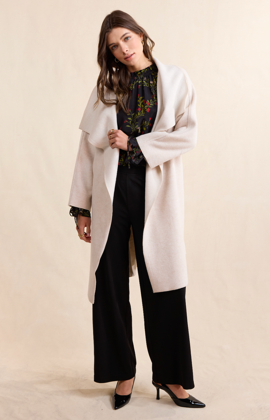 Adley Belted Wrap Coat - Beige